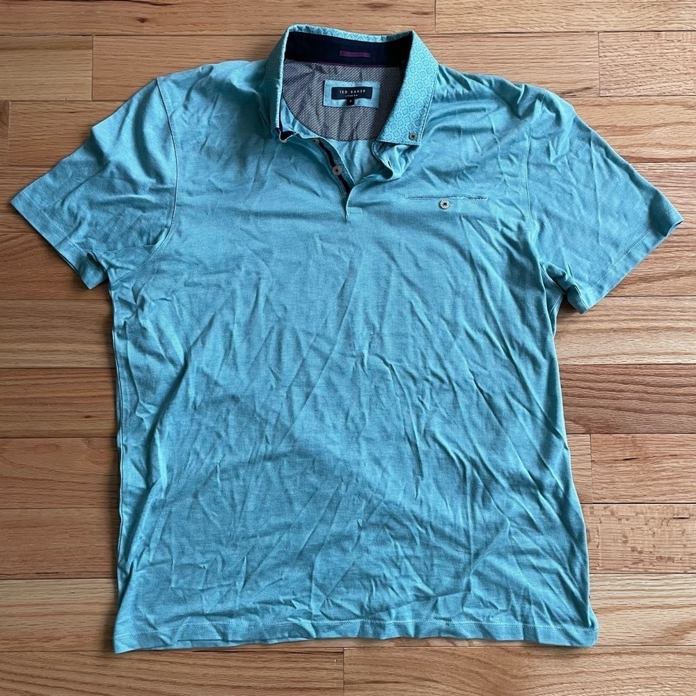 Ted Baker Blue Patras Cotton Short Sleeve Polo Shirt EUC Size 6/2XL